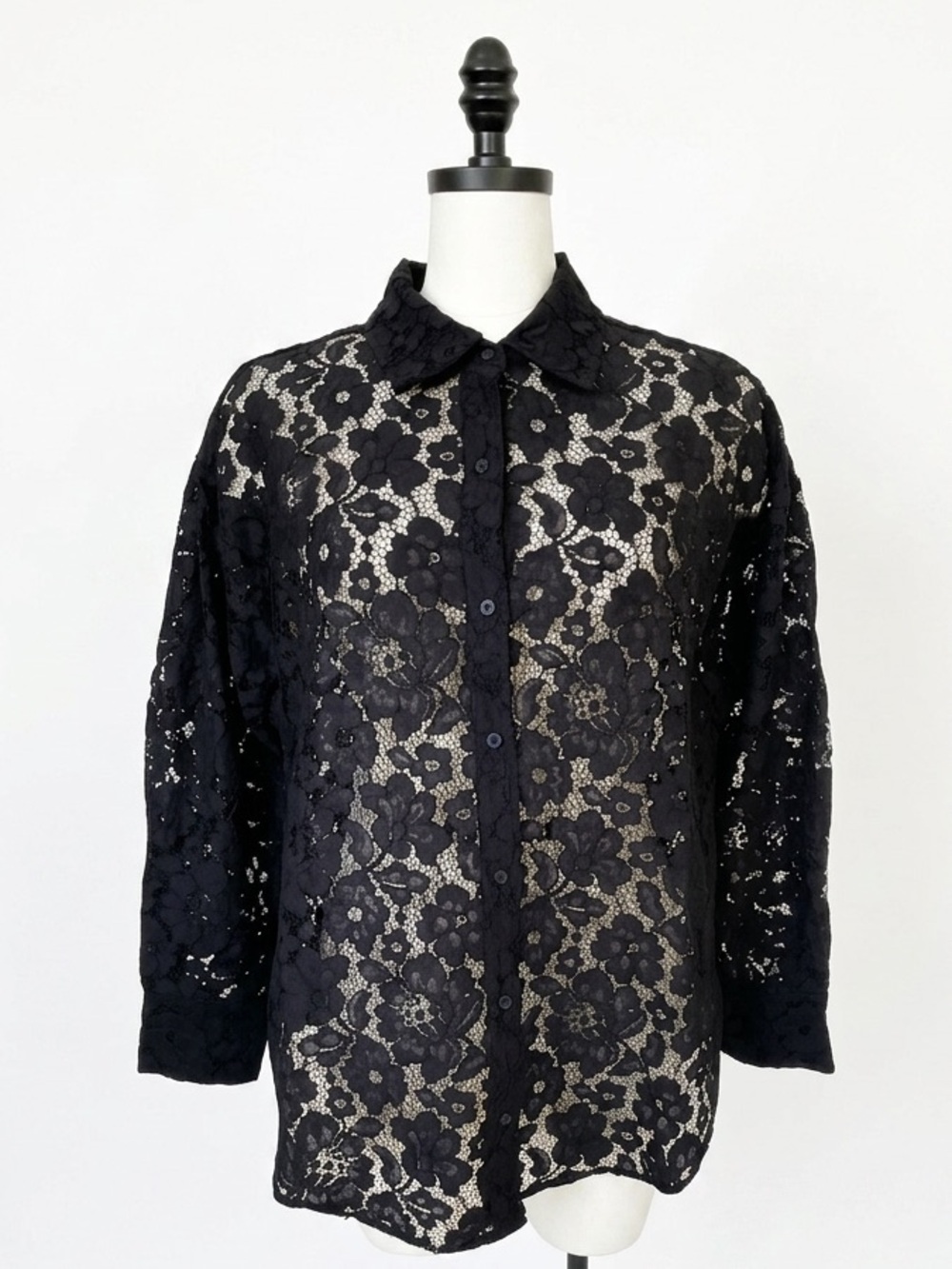 Express Black Floral Lace Boyfriend Portofino Button Down Shirt L